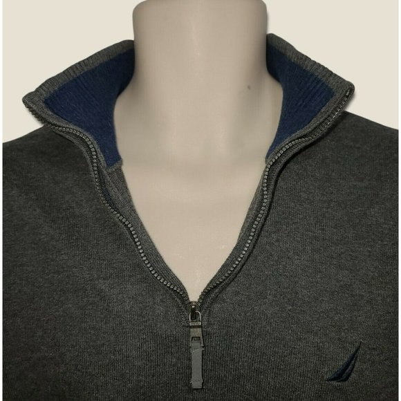 Dockers Knit Top Mens L Long Sleeve Fleece Lined 1/4 Zipper Gray / Blue Trim M1 - Picture 3 of 6